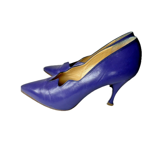 Vtg Charles Jourdan US 8 EU 38 Purple Pumps Leather Heels 80s New Years Eve Glam - Picture 2 of 12